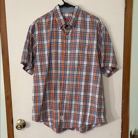 Izod Men's Blue and Orange Plaid Button Down Shirt Size Large - Picture 1 of 4